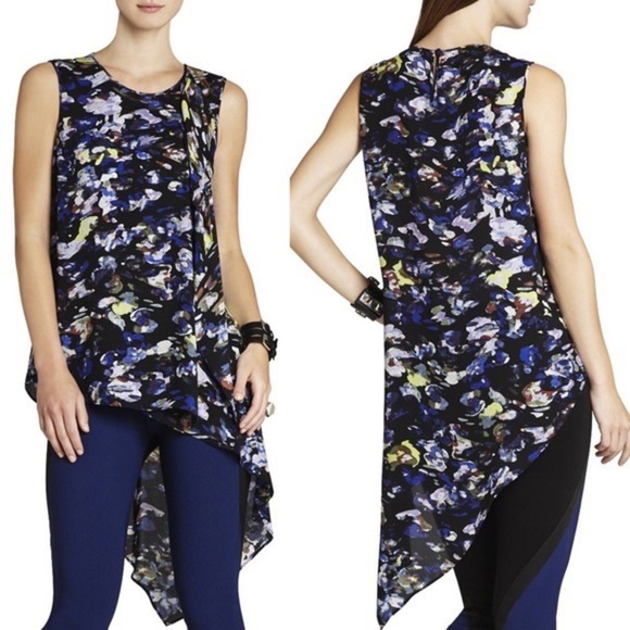 BCBG MaxAzria Edythe Blue Abstract Cascade Drape Sleeveless Top, XS - Picture 3 of 11